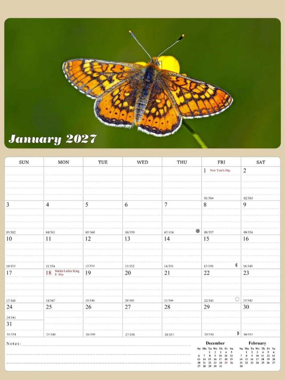 2027 Calendar Magnetic Peel & Stick 12 Months 8.5